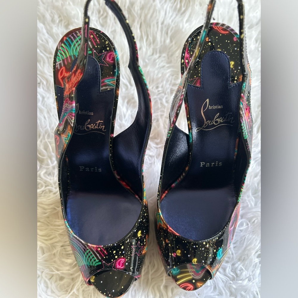 Christian Louboutin Multicolor Patent Leather Star Slingback Heels 38 - Picture 11 of 17